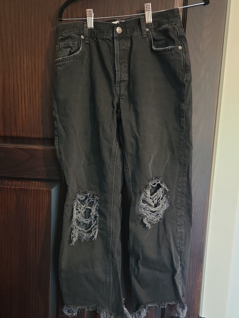 We The Free Black Relaxed Distressed Knee Jeans Maggie